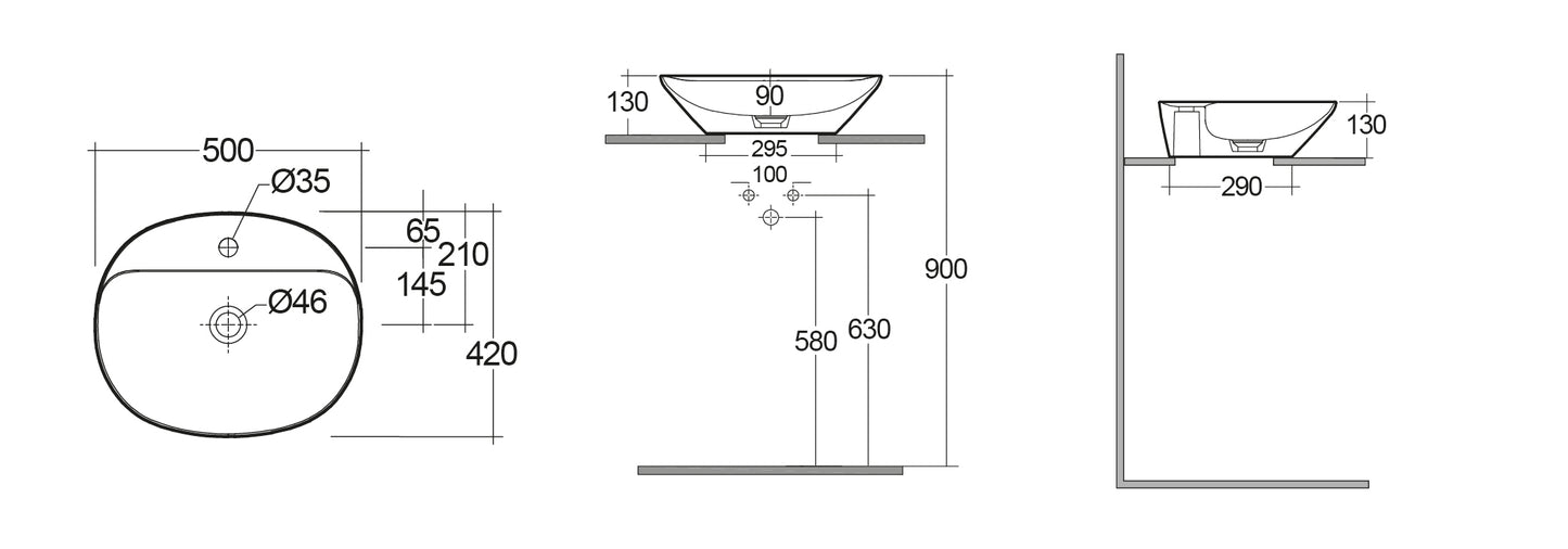 Variant Lavabo da appoggio ovale (monoforo) 50x42 bianco Rak