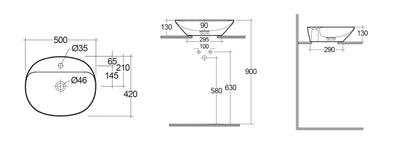 Variant Lavabo da appoggio ovale (monoforo) 50x42 bianco Rak