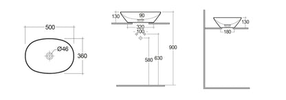 Variant Lavabo da appoggio ovale (senza foro) 50x36 bianco Rak