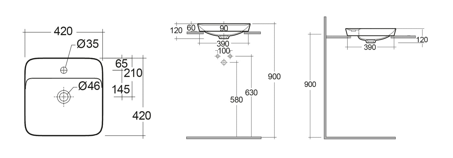 Variant Lavabo ad incasso quadrato monoforo 42x42 bianco Rak