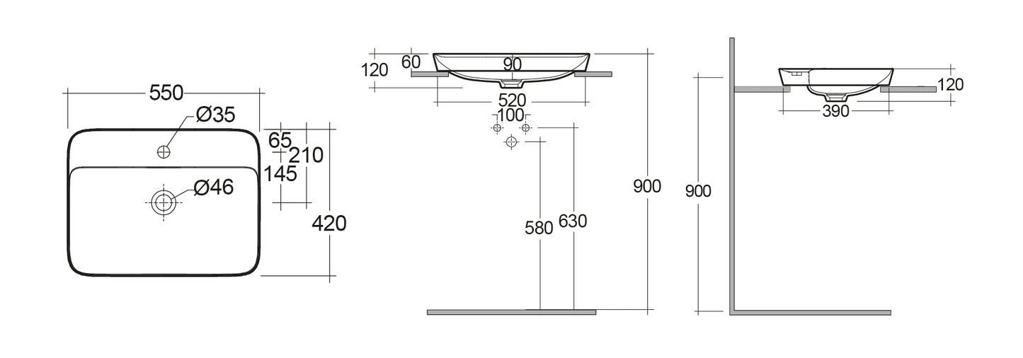 Variant Lavabo ad incasso rettangolare monoforo 55x42 bianco Rak