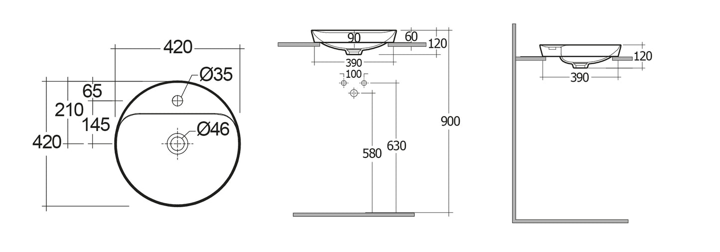 Variant Lavabo ad incasso tondo monoforo 42x42 bianco Rak