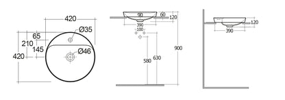 Variant Lavabo ad incasso tondo monoforo 42x42 bianco Rak