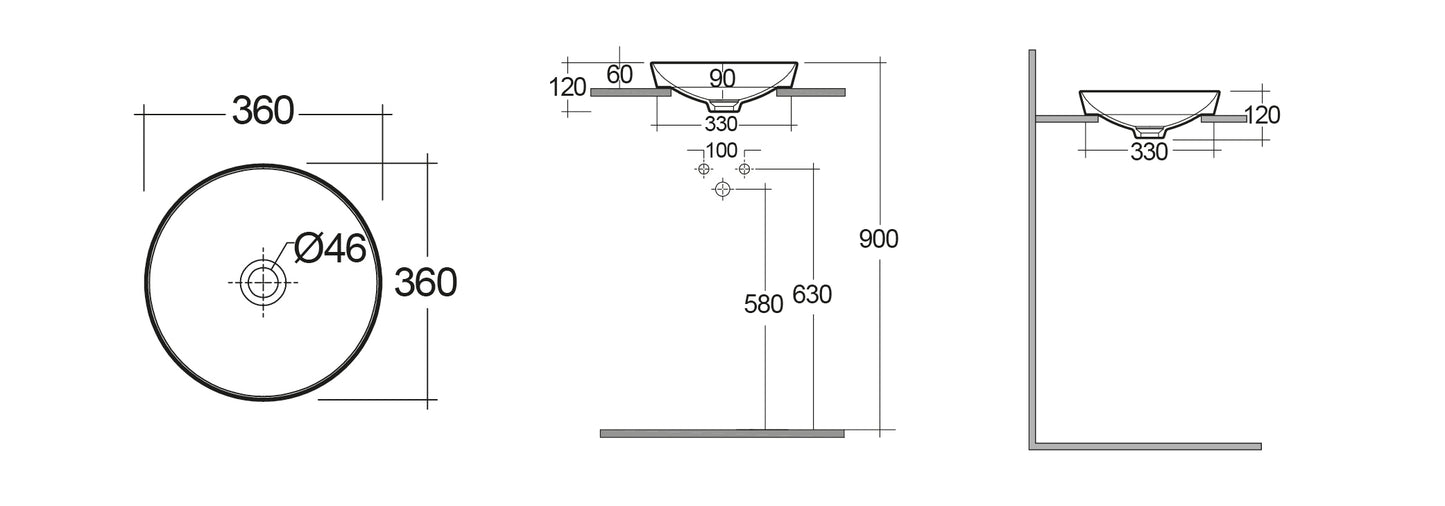 Variant Lavabo ad incasso tondo senza foro 36x36 bianco Rak