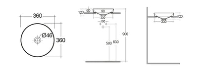 Variant Lavabo ad incasso tondo senza foro 36x36 bianco Rak