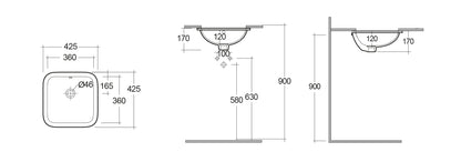 Lavabo Sottopiano Quadrato RAK Variant 41×41 cm Bianco