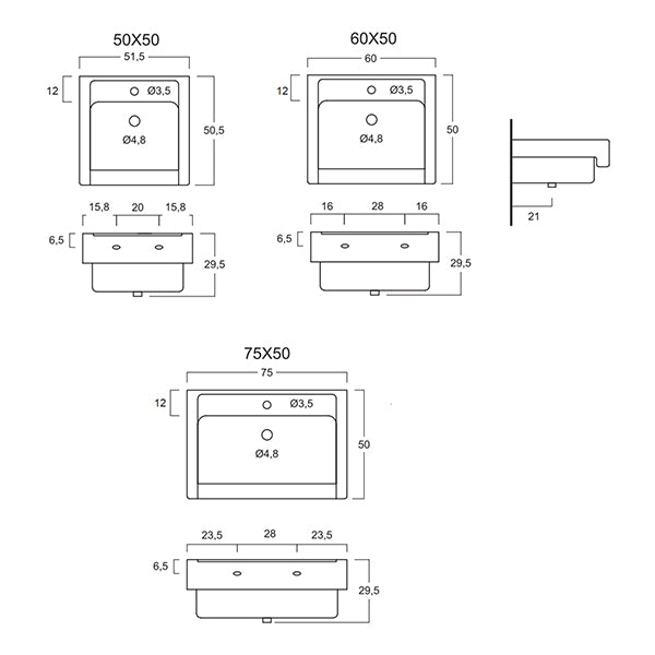 Lavabo in Ceramica 75x50 Xilon