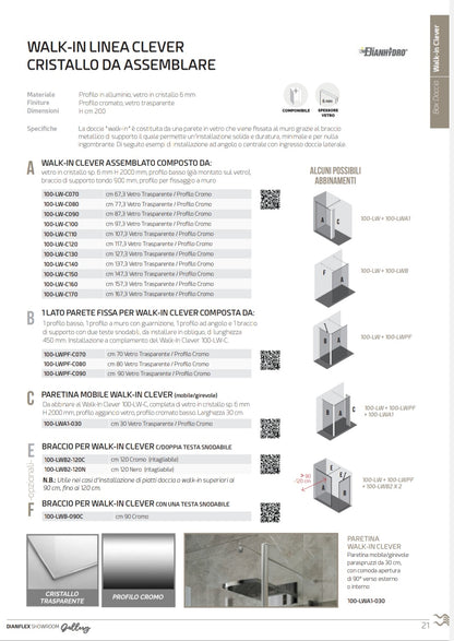 Walk-in cm 97,3 Cristallo Grigio 6 mm Profilo Nero Linea Clever