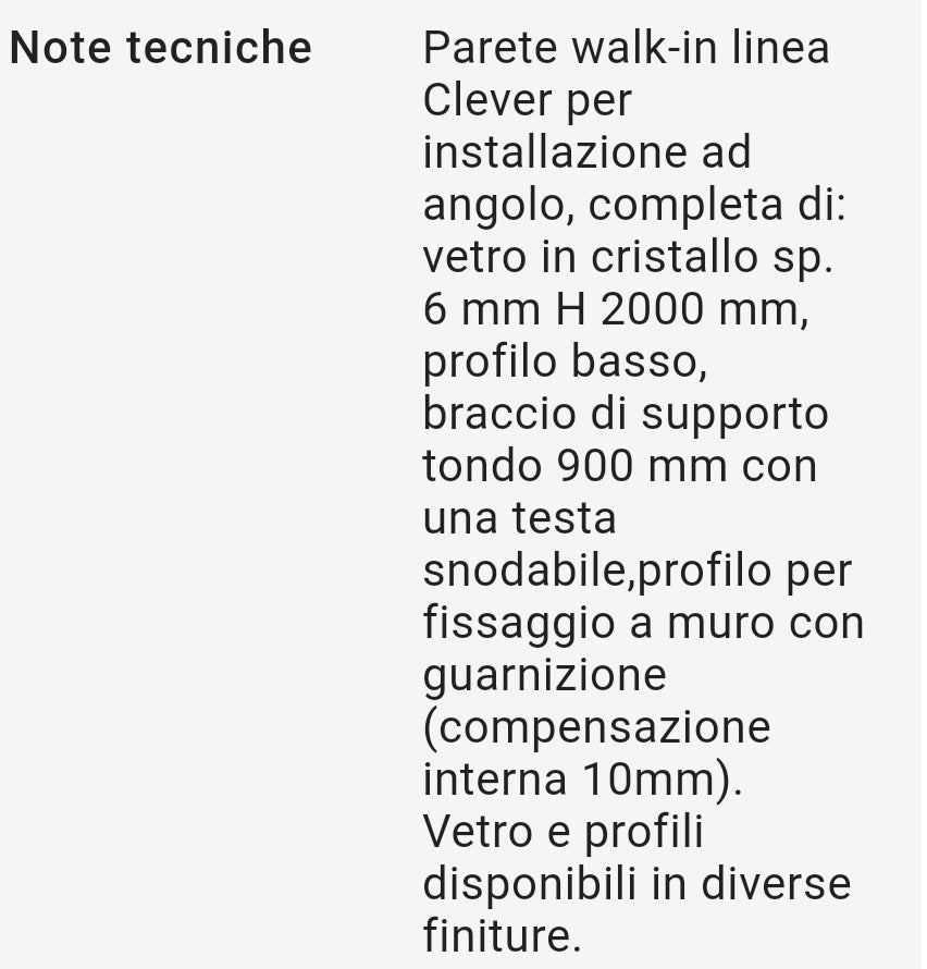 Walk-in cm 97,3 Cristallo Grigio 6 mm Profilo Nero Linea Clever