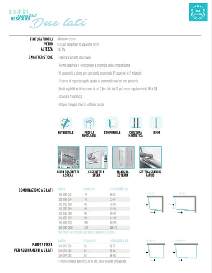 Lato Doccia 88-90 Cristallo Trasparente 6mm Linea Essential