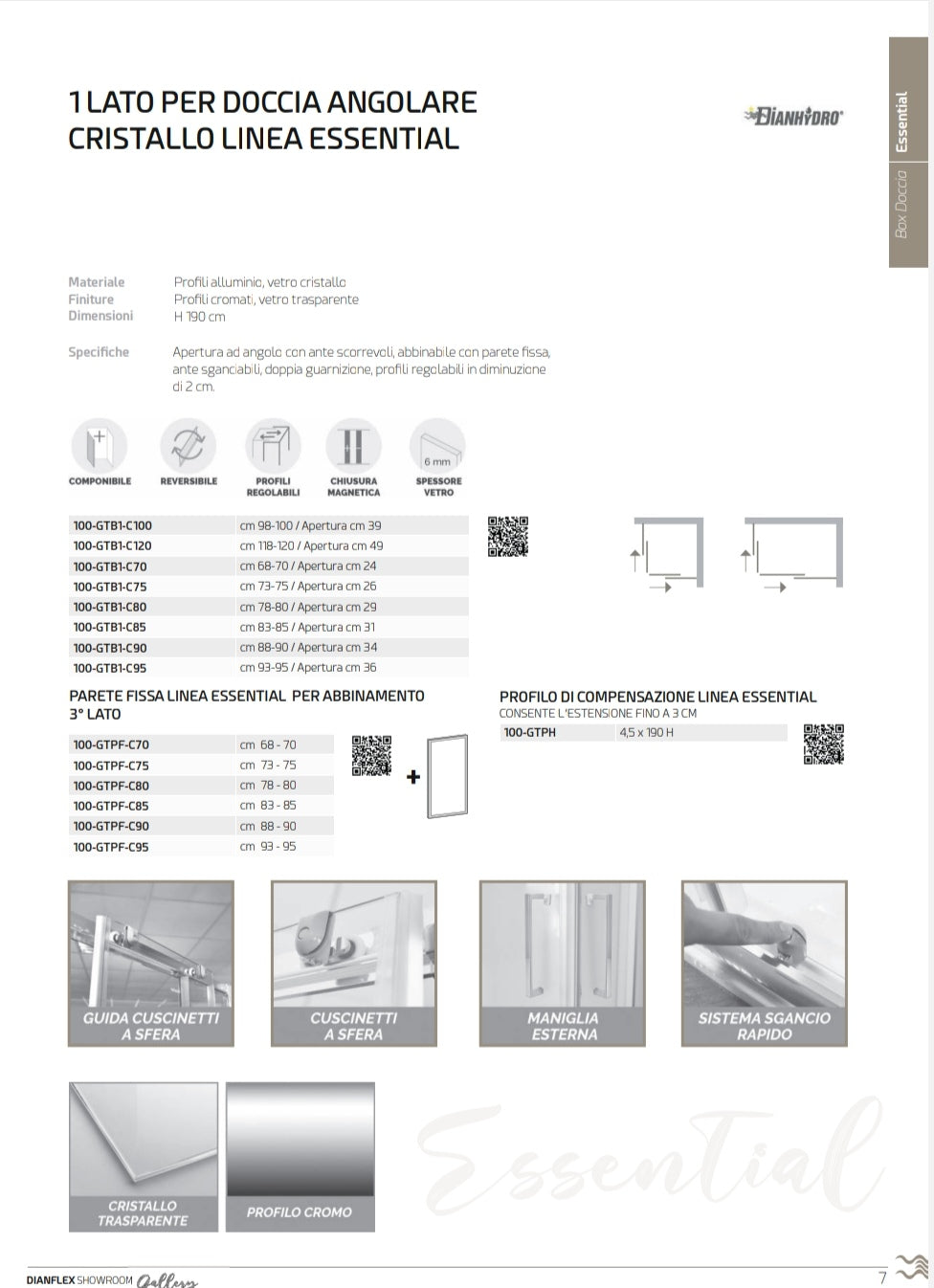 Lato Doccia cm 68-70 Cristallo Trasparente 6 mm Linea Essential