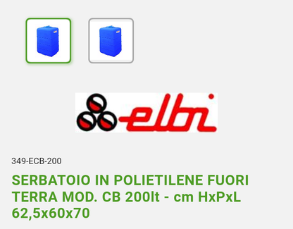 Serbatoio Mod. CB LT 200 Polietilene Elbi