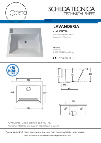 Mobile Lavatoio D'arredo 60X50 Opera