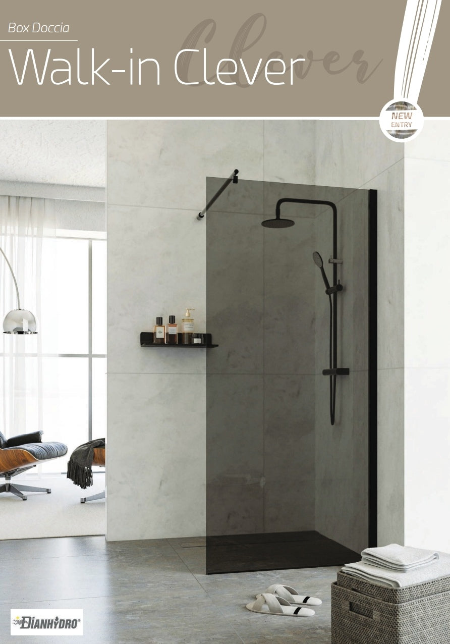 Walk-in cm 97,3 Cristallo Grigio 6 mm Profilo Nero Linea Clever