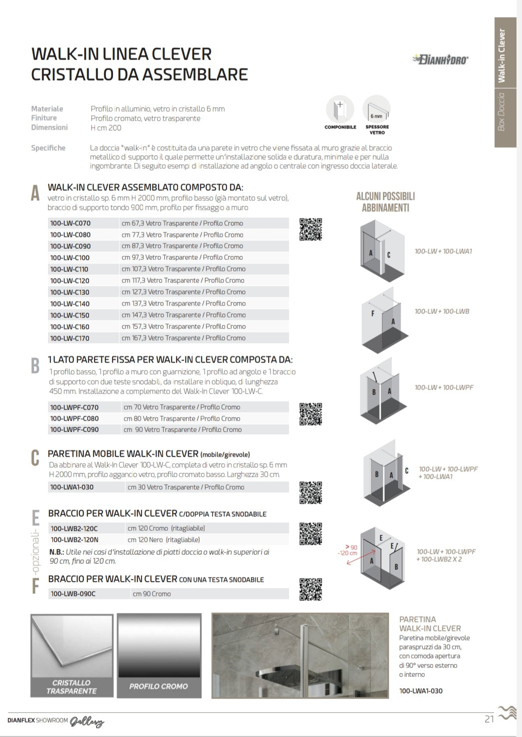 Walk-in cm 137,3 Cristallo Grigio 6 mm Profilo Cromo Linea Clever