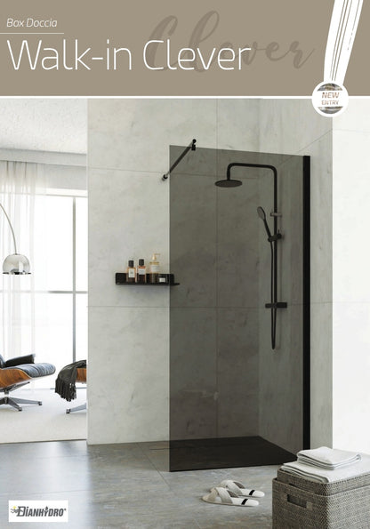 Walk-in cm 77,3 Cristallo Grigio 6 mm Profilo Nero Linea Clever