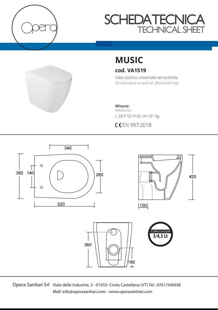 Music Vaso Nero Matt Opera