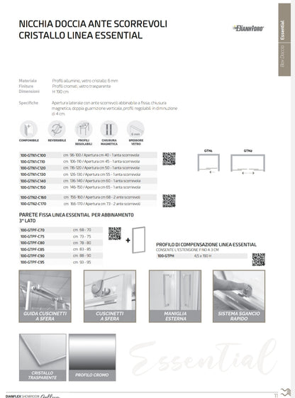 Nicchia Doccia cm 146-150 Cristallo Trasparente 6 mm Linea Essential