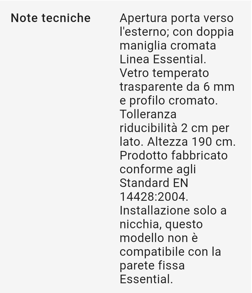 Porta Doccia Pivotante cm 88-92 Cristallo Trasparente 6 mm Linea Essential