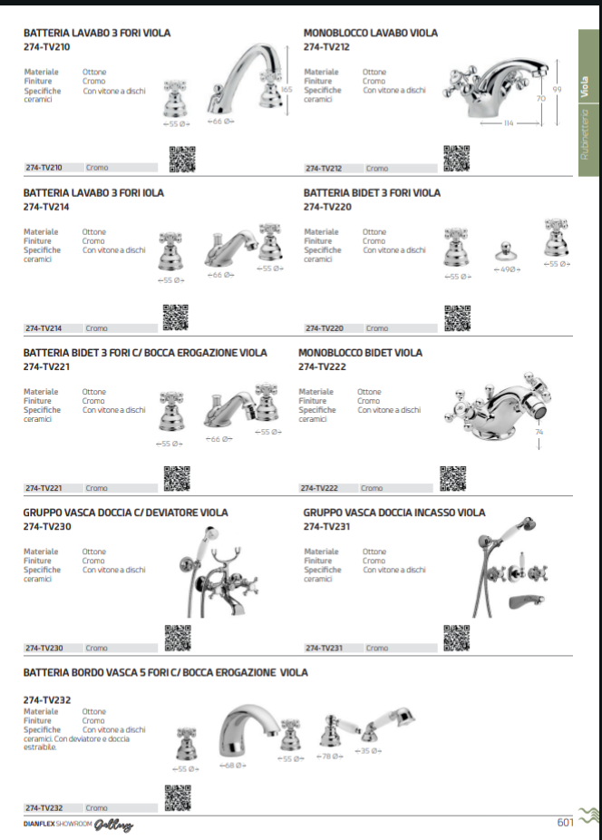 Viola Gruppo Vasca Doccia con Deviatore Cromo
