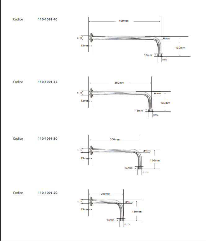 BRACCIO DOCCIA LEGGERO CON ROSONE CM 30