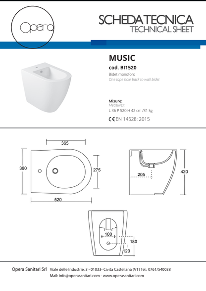 Music Bidet monoforo Nero Matt Opera
