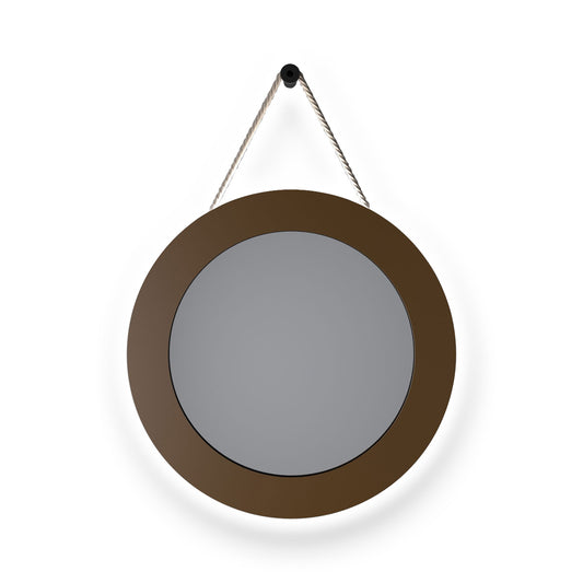 TWIN SPECCHIO IN ACCIAIO FINITURA CORTEN LED E CORDA Ø80
