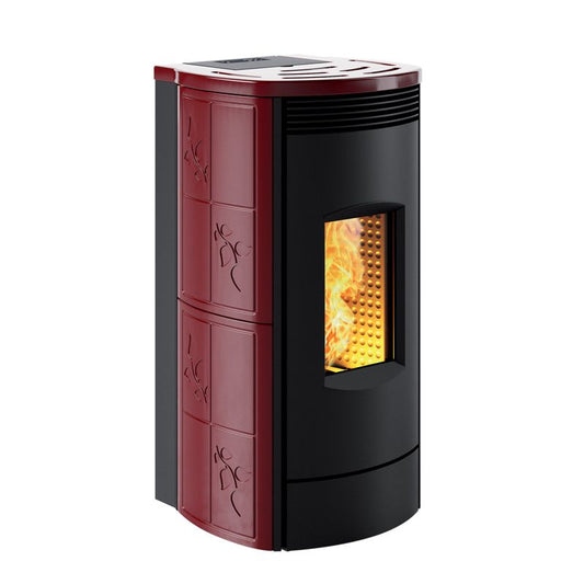 Stufa a Pellet Ermetica Canalizzata Alpina MX16 Bordeaux Lucido Caminetti Montegrappa 16 kW