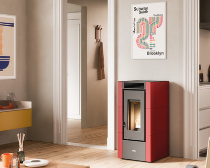 Cristal 6 Stufa a Pellet Ventilata 5,5 kW Metallo Rosso Bordeaux Cadel