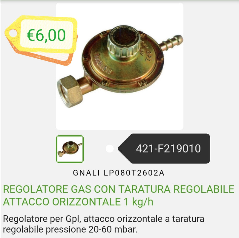 Gas regulator 1kg/h