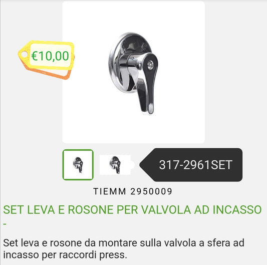 Ensemble levier et rosace pour vanne à encastrer