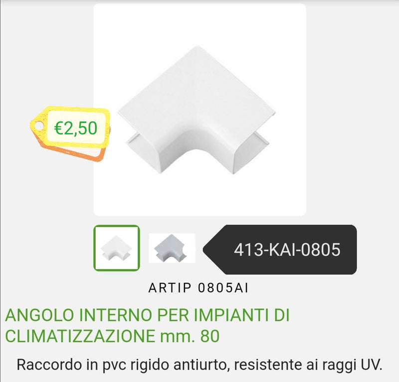 Angolo interno per impianti di climatizzazione