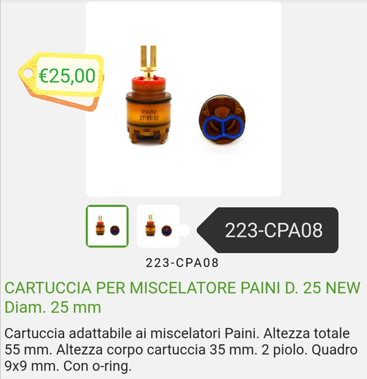 Cartuccia x Miscelatore Paini