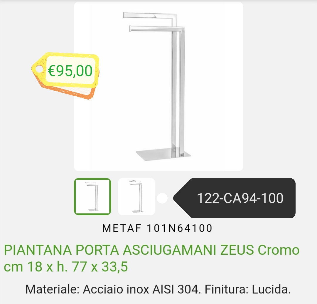 Piantana Porta Asciugamani Zeus Cromo