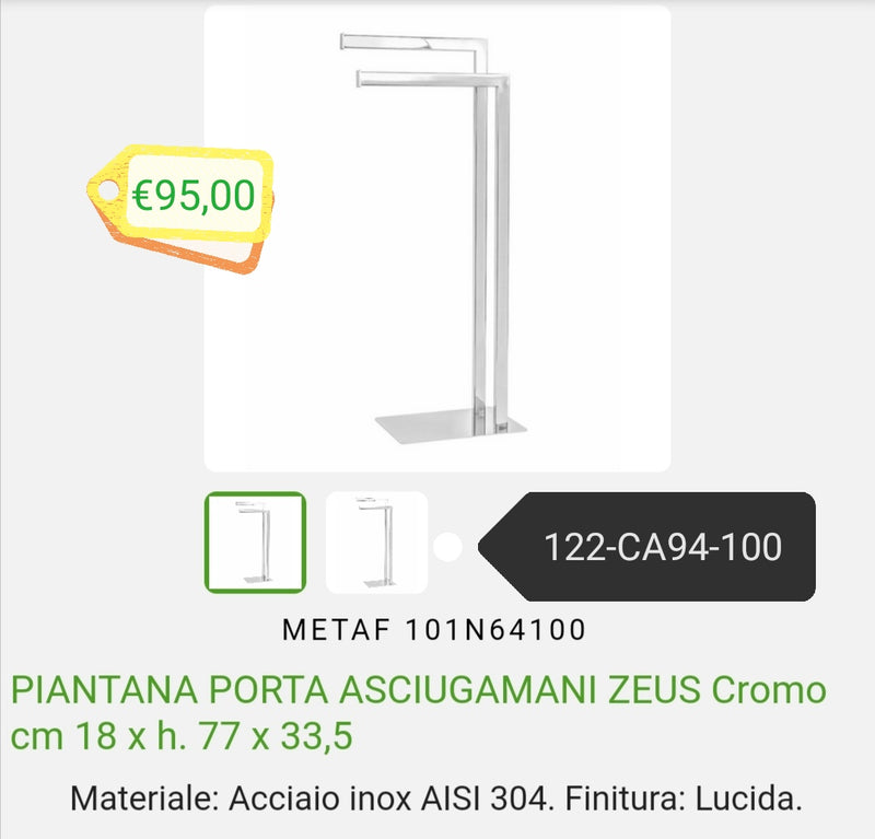 Zeus Chrome Free Standing Towel Holder