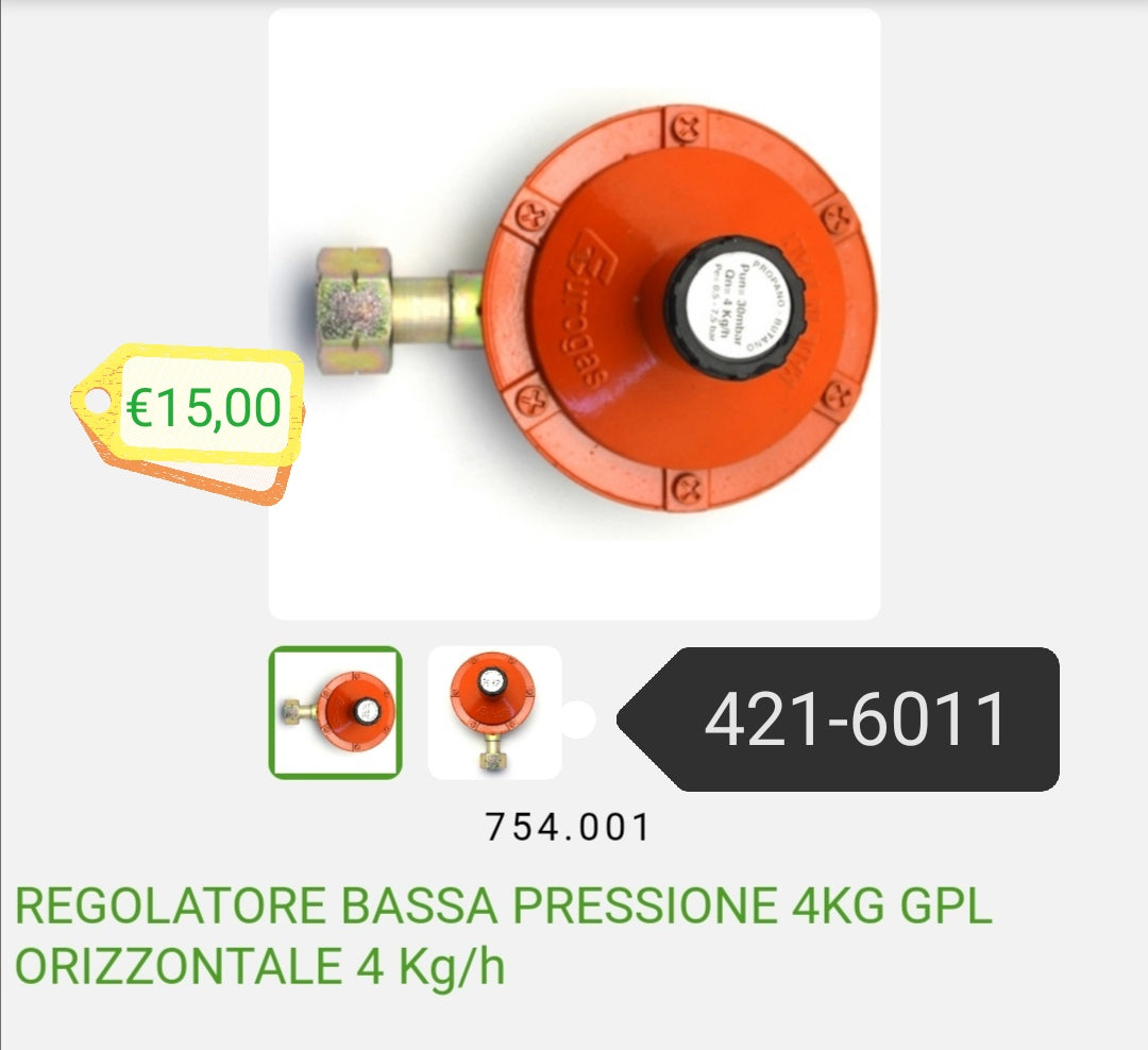 REGOLATORE GAS LPZ 4 20/60 BAR 4 KG/H CON ATTACCO GPL (38295 - Foto 9