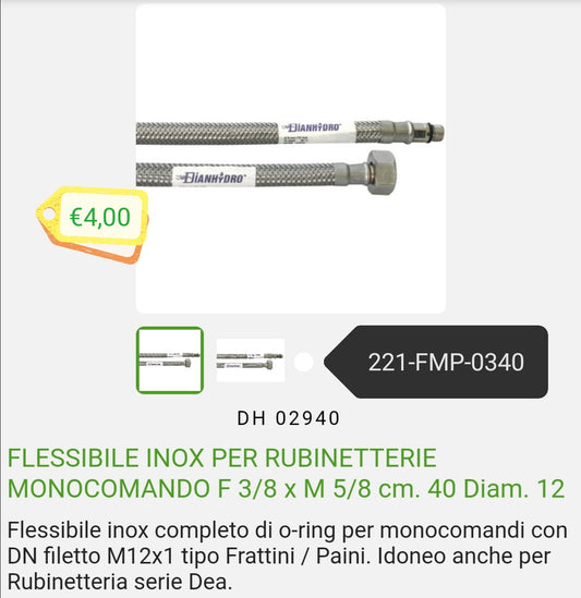 Flessibile per rubinetterie monocomando